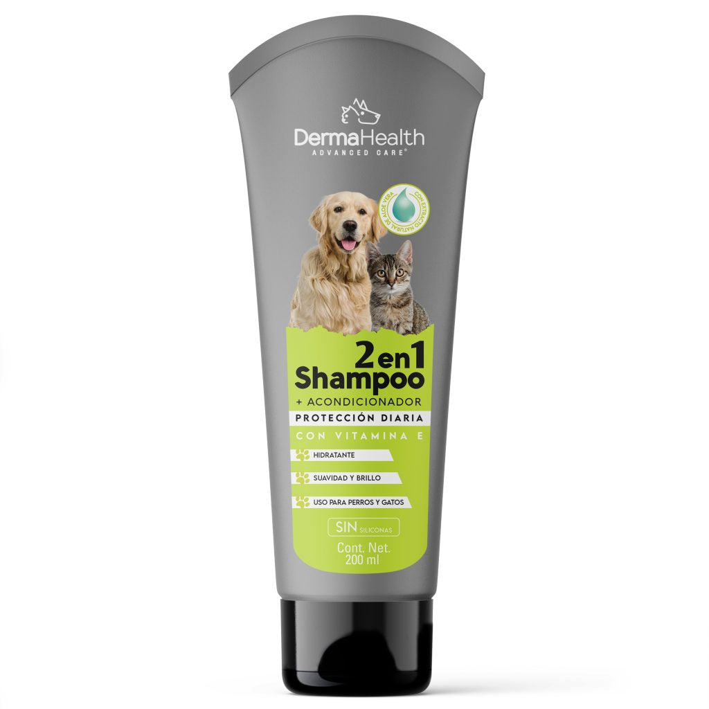 SHAMPOO PERROS Y GATOS 2 EN 1 + ACONDICIONADOR (DERMAHEALTH)
