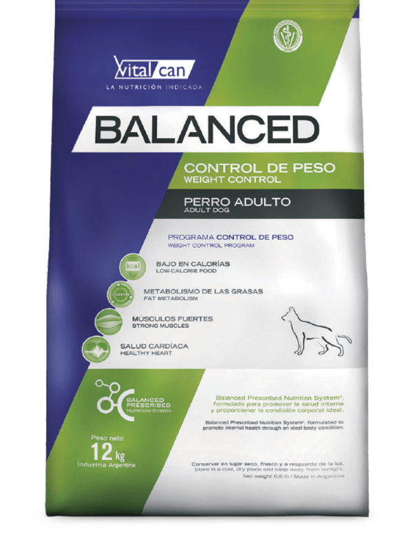 VITALCAN BALANCED PERRO ADULTO CONTROL DE PESO, perros adultos con sobrepeso o con tendencia al sobrepeso.