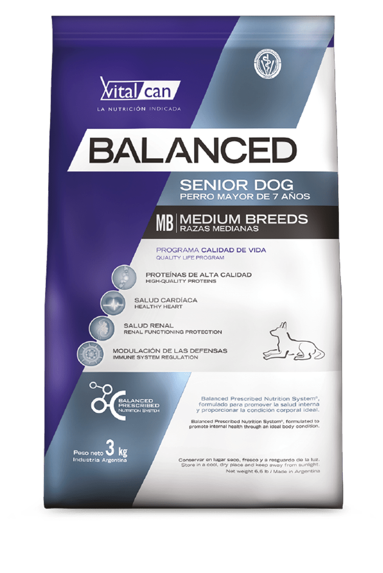 VITALCAN BALANCED PERRO SENIOR RAZA MEDIANA, perros maduros mayores de 7 años.