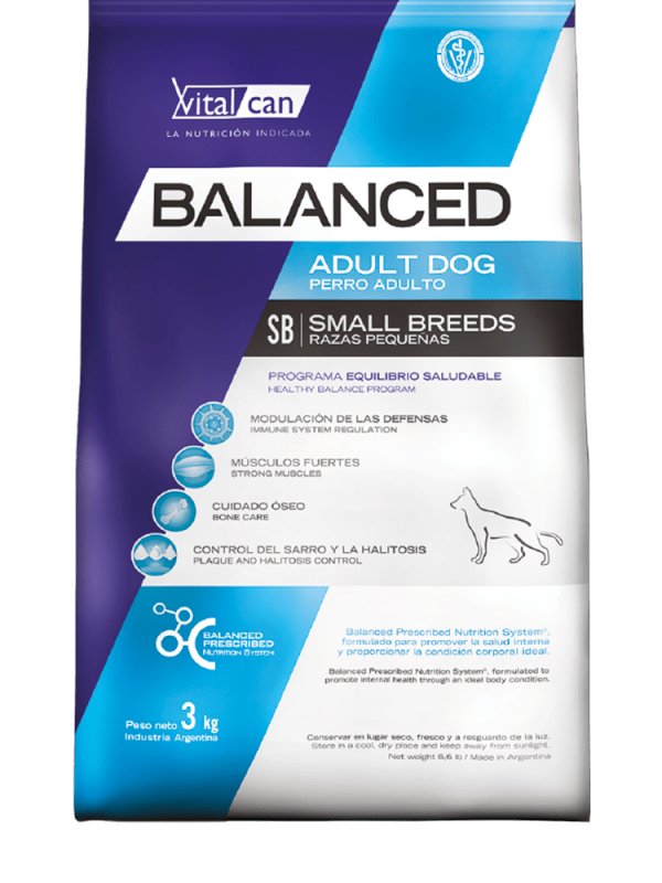 VITALCAN BALANCED PERRO ADULTO RAZA PEQUEÑA, perros adultos de 12 meses a 7 años de edad.