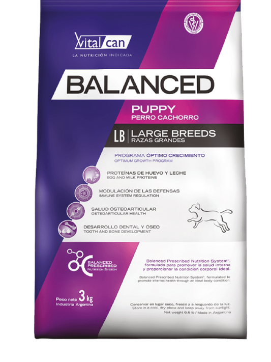 VITALCAN BALANCED PERRO CACHORRO RAZA GRANDE, perros cachorros de hasta 18 meses de edad.