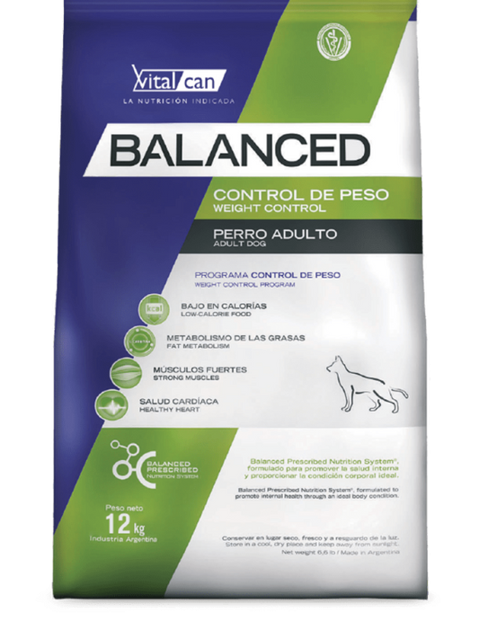 VITALCAN BALANCED PERRO ADULTO CONTROL DE PESO, perros adultos con sobrepeso o con tendencia al sobrepeso.