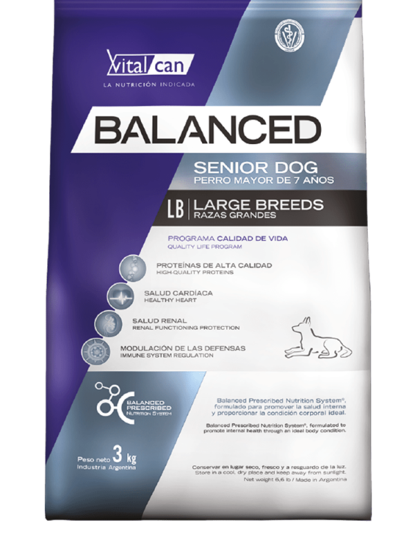 VITALCAN BALANCED PERRO SENIOR RAZA GRANDE, perros maduros mayores de 7 años.