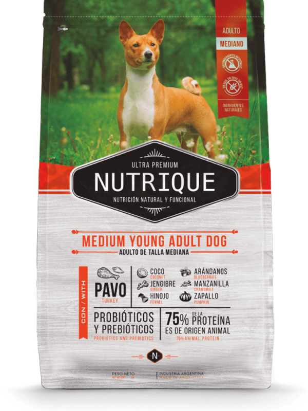 NUTRIQUE PERRO MEDIUM YOUNG, perro adulto talla mediana (12 a 7 años de edad)