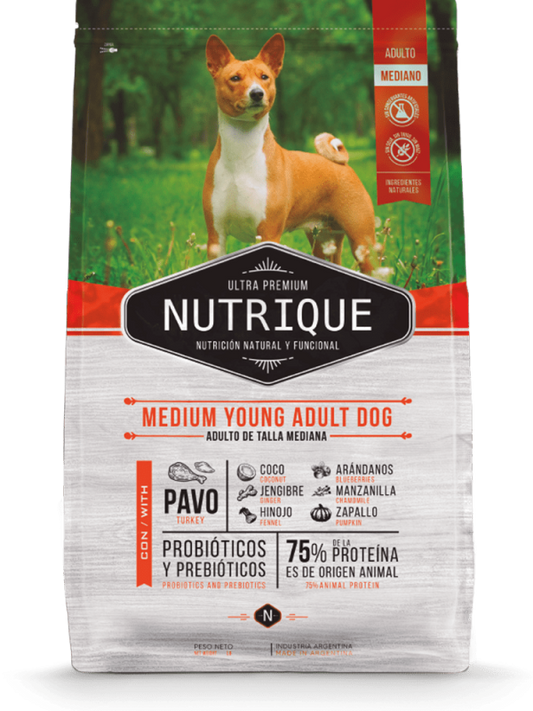 NUTRIQUE PERRO MEDIUM YOUNG, perro adulto talla mediana (12 a 7 años de edad)